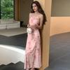 Women's Summer French Print Sexy Halter Long Waist Dress