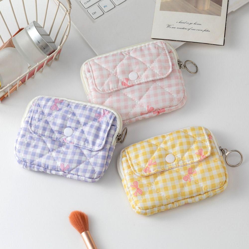 New Cartoon Floral Coin Purse Bow Print Large Capacity Storage Bag Headphone Bag