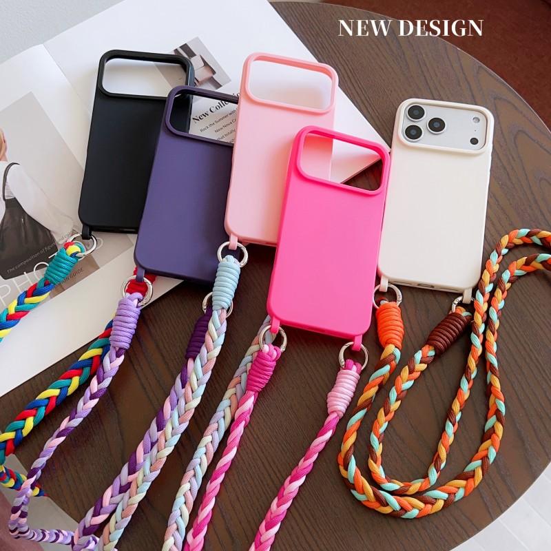 Shockproof Lanyard Case For iPhone 17 Pro Max 14 12 11 13 15 16 Plus Air Candy Crossbody Neck Cord Braid Strap Soft TPU Cover