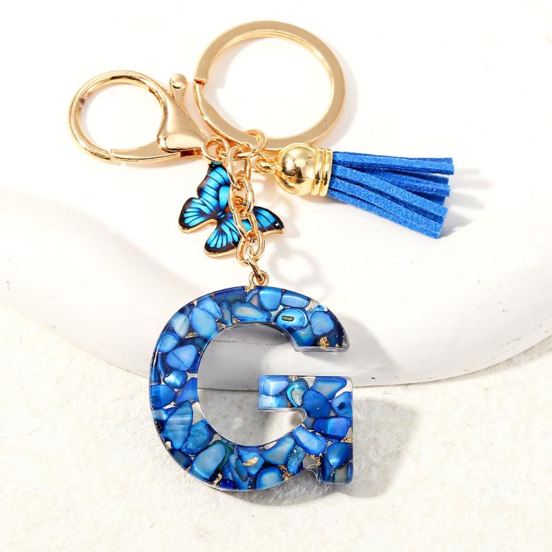 

1Pcs 26 Initials Alphabet Butterfly Tassel Pendant Blue Glazed Stone A To Z Letter Keychain Car Keyring Women Jewelry Gifts A7