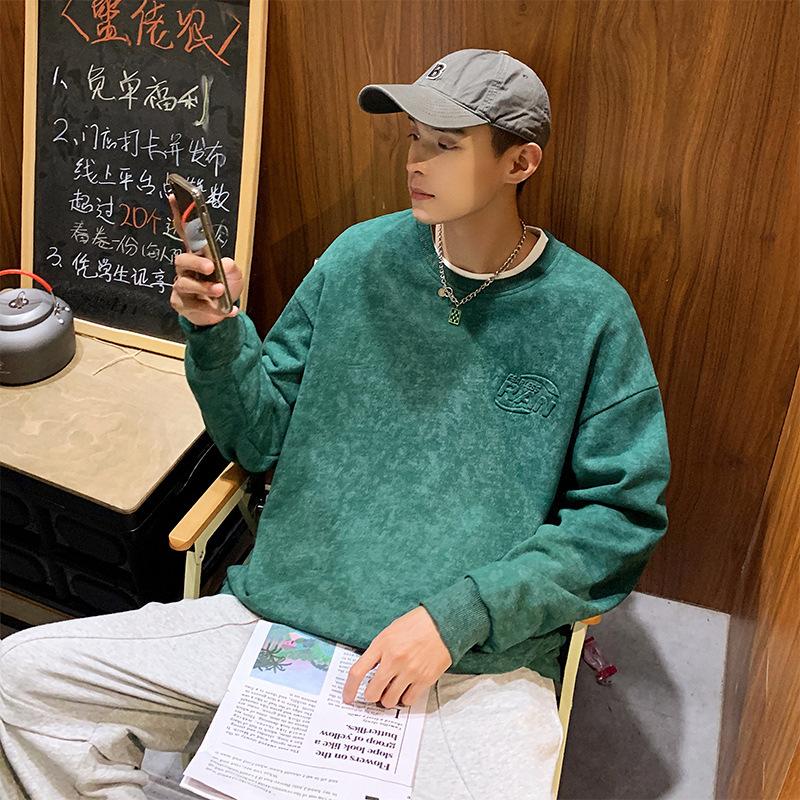 Spring and Autumn New Men's Korean Style Round Neck Letter Stamped Long Sleeve Sweater Trendy Couple Versatile Top