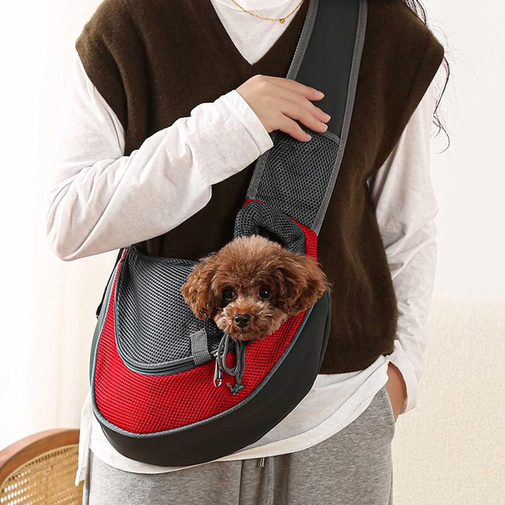 Small Pet Dog Cat Sling Carrier - Breathable Mesh Travelling Pet Hands-Free Sling Bag Adjustabled Padded Strap Front Pouch Single Shoulder Bag for