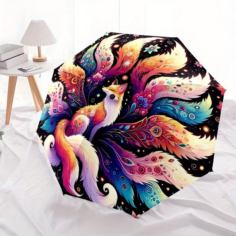 1pc Fantasy Fox Auto Folding Cute Cute Umbrella, 8-Rib Sturdy Canopy, Portable Travel Umbrella for Outdoor Use,104