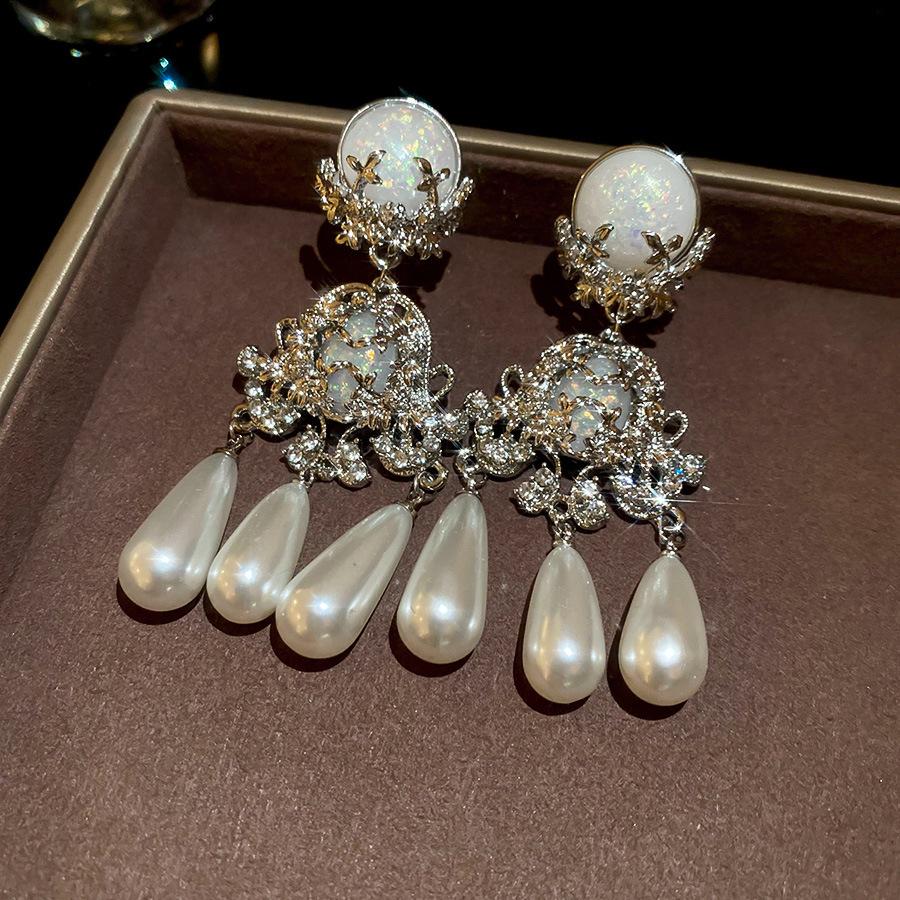 2025 Light Luxury Silver Needle Diamond Flower Tassel Earrings - Elegant European & American Style for Women