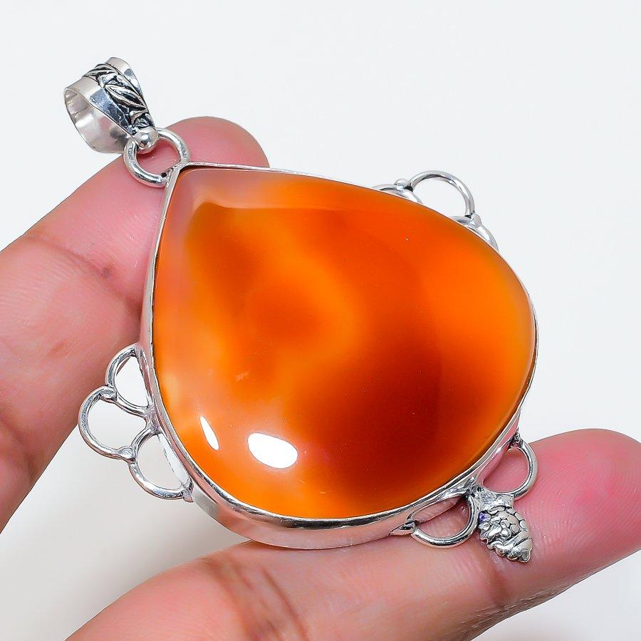 Natural Carnelian Gemstone 925 Sterling Silver Jewelry Pendant 2.64" AP-16175