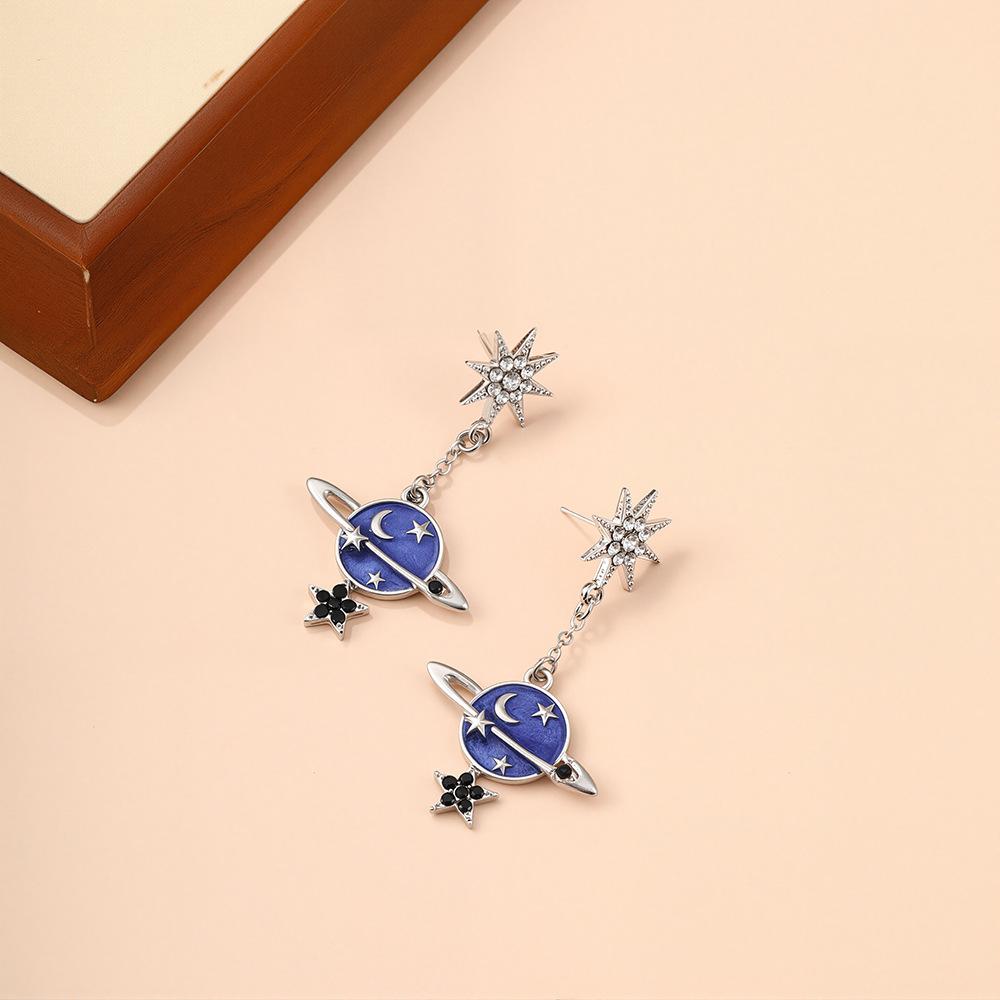 Dripping Oil Cartoon Cosmic Blue Star High-end Earrings