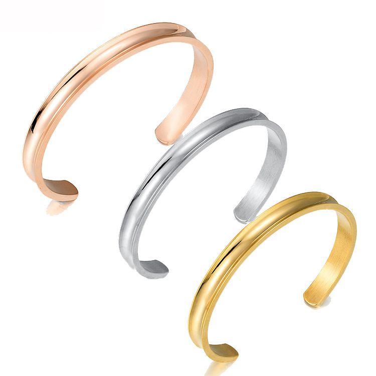 Titanium Steel Open C-shaped Bracelet 7mm Stainless Steel Polished Silver Gold Rose Gold Hair Tie Bracelet