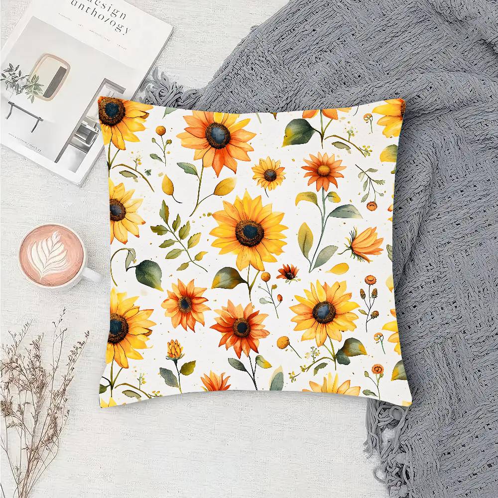 Sunflower Flower Sea Pillow Case Fashion Square Pillowcase Bedroom Sofa Room Ins Decoration Leisure