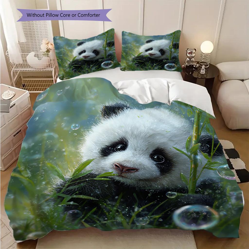 Panda Pattern Bedding Quilt Set Quilt Cover Pillowcase Home Decoration Birthday Gift (1 * duvet cover + 2 * pillowcase, without core)