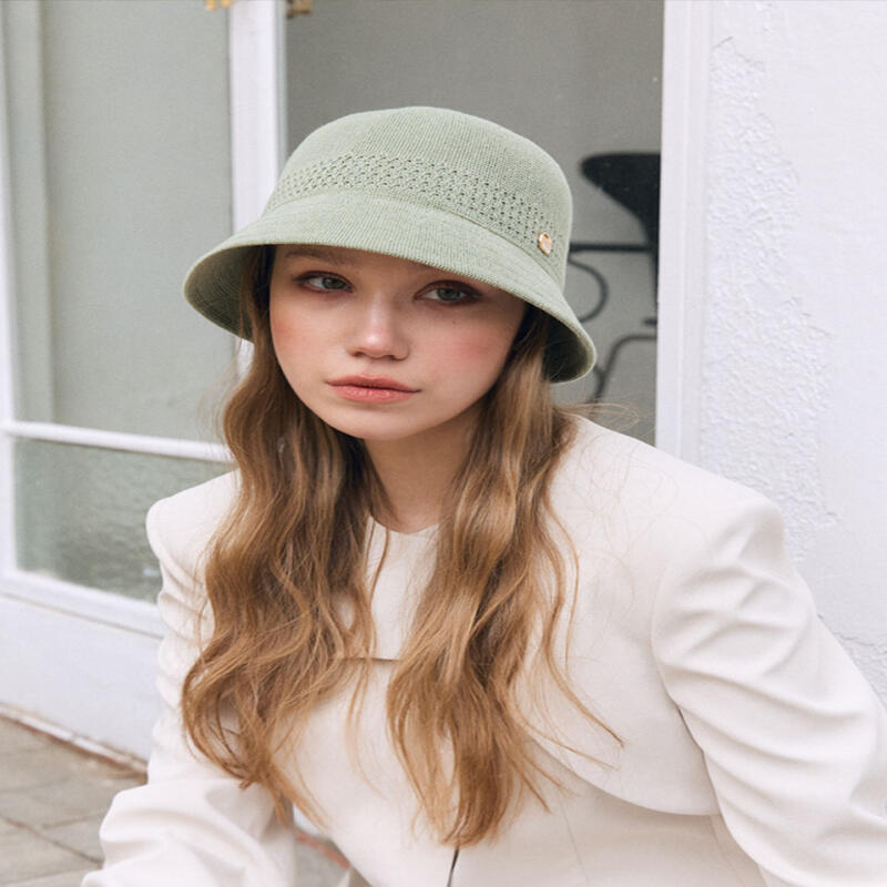 Женская вязаная панама в клетку Зеленая H024 green