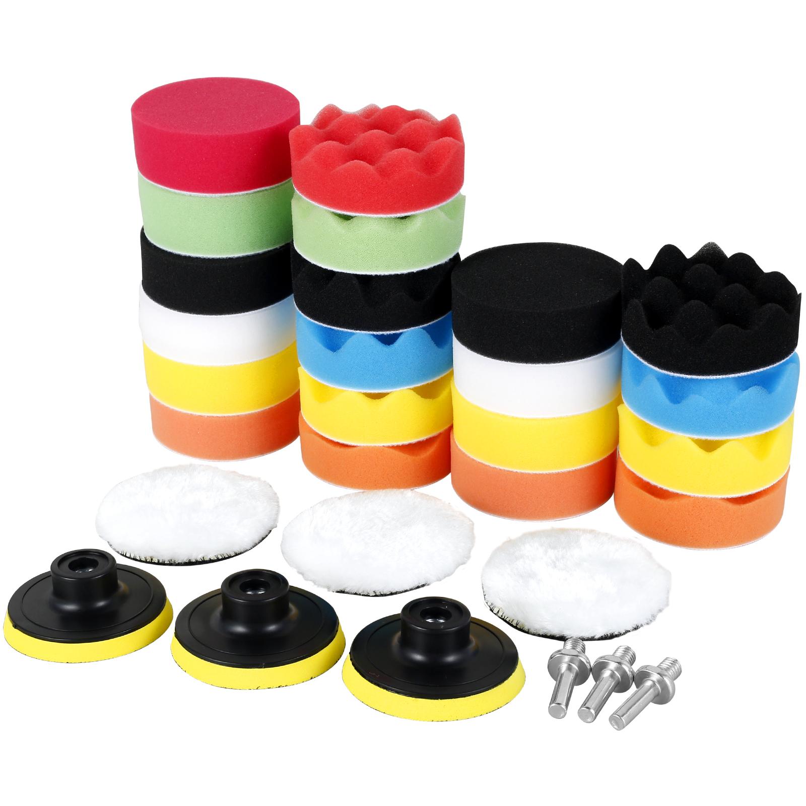 

29 шт. полировальных дисков для автомобиля, 3 дюйма, моющаяся полировальная губка, многоразовый шерстяной волокнистый полировальный диск, набор для полировки автомобиля с воском