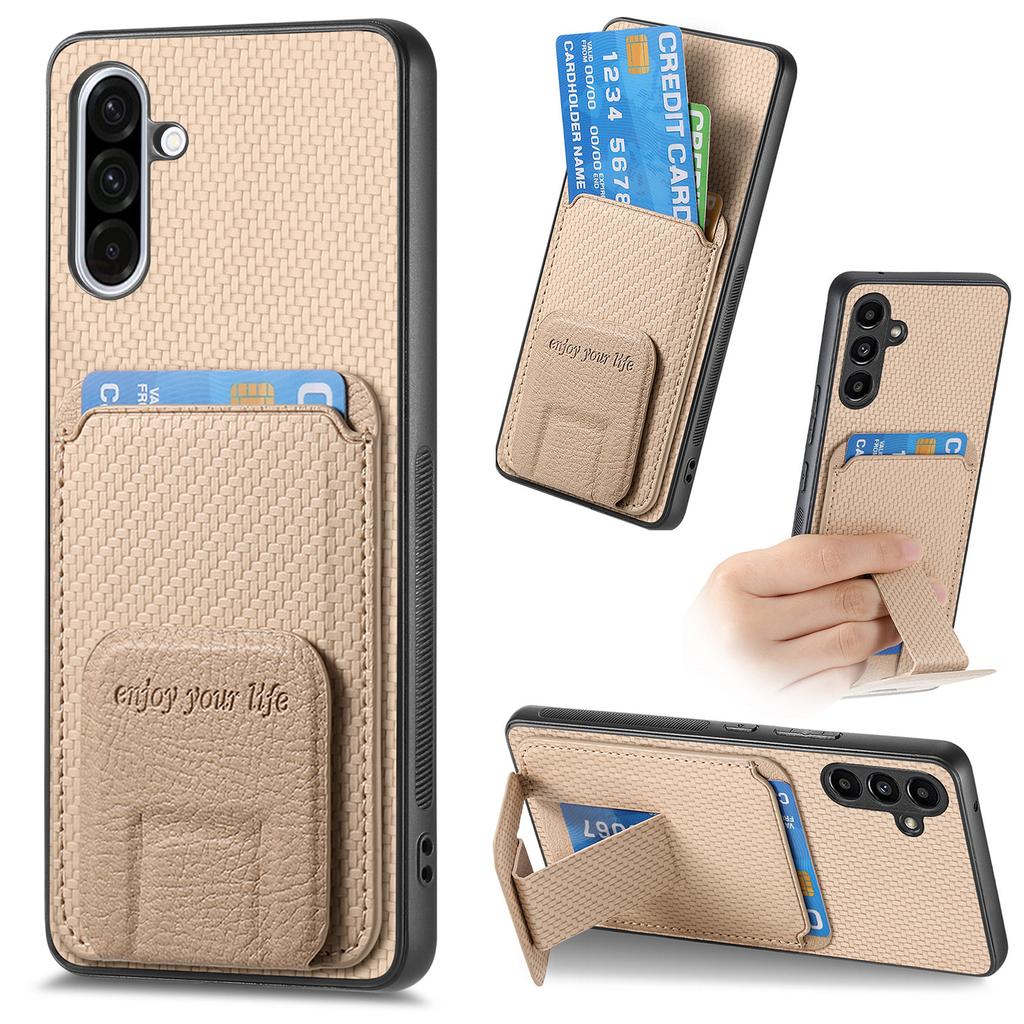 For Samsung Galaxy A36 5G Case Card Holder Carbon Fiber Texture Leather Coated TPU Phone Cover