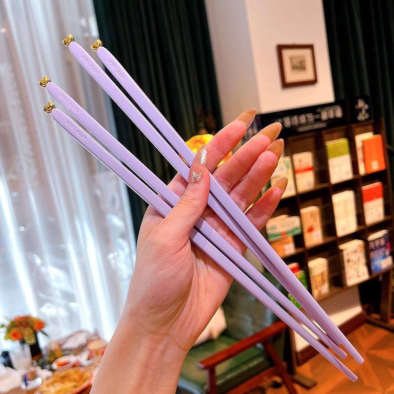 5 Pairs Colored Reusable Chopsticks, Fiberglass Chopsticks Set, Non-Slip, 25.5cm