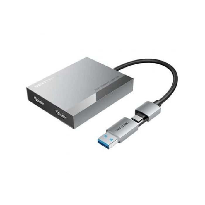 Conversor Vention ACXHB USB-C/USB-A a 2x HDMI 4K 60Hz 15cm Gris DisplayLink