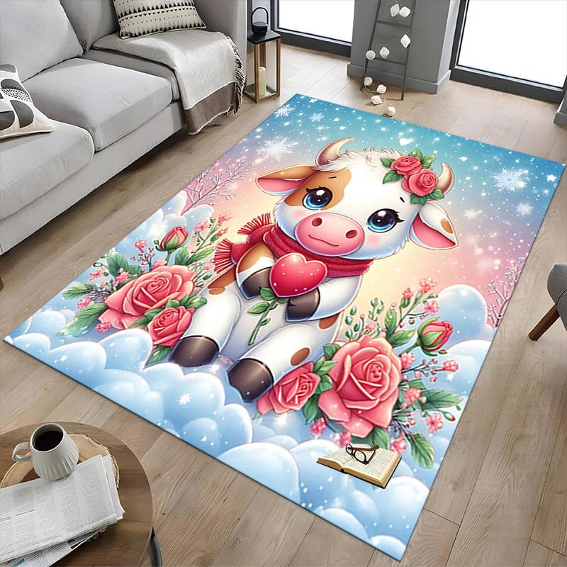 1PC cow, roses Extra Large Non Slip Floor carpet, Office, family, Studio Large Area Rug Indoor Rugs, Bold Statement Piece