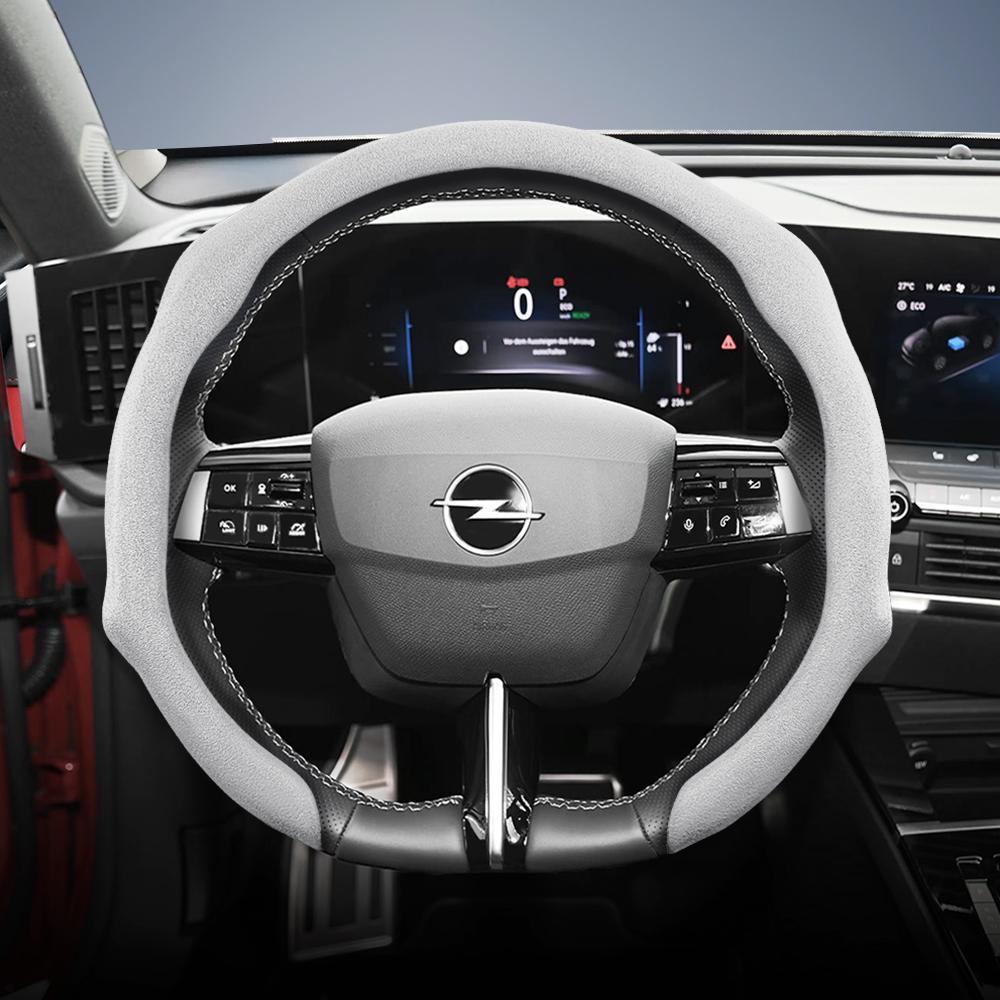 Convient pour Opel Housse de Volant Premium en Daim à Clipser, Antidérapante et Durable, Volant Rond et en Forme de D Disponibles