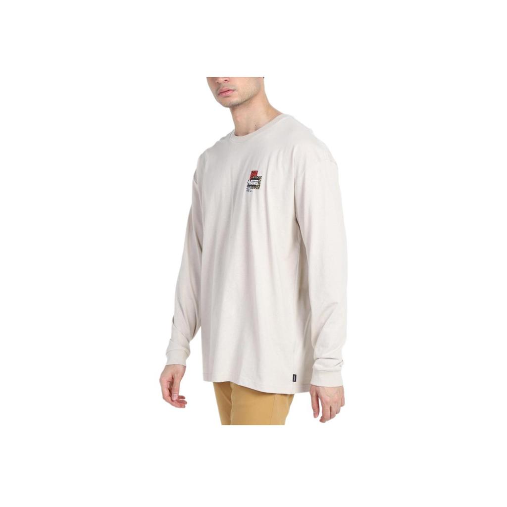 Vans Logo Print Crew Neck Long Sleeve T-Shirt Unisex Tops Beige VN0A7YJK2N1