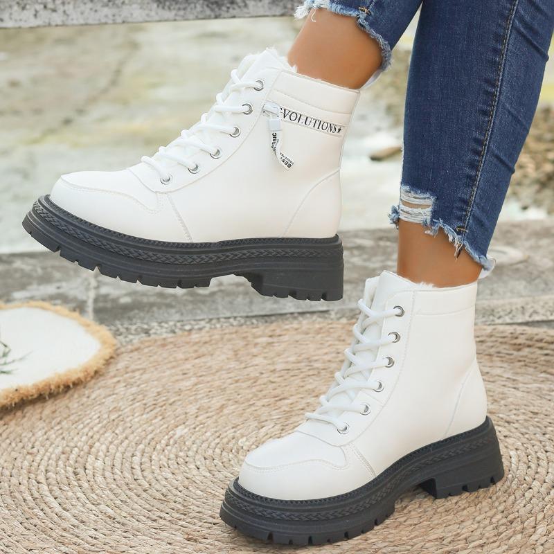 Short Boots, Lace-up Thick-soled Cotton Boots, Women's Shoes, Thickened Belt Buckle