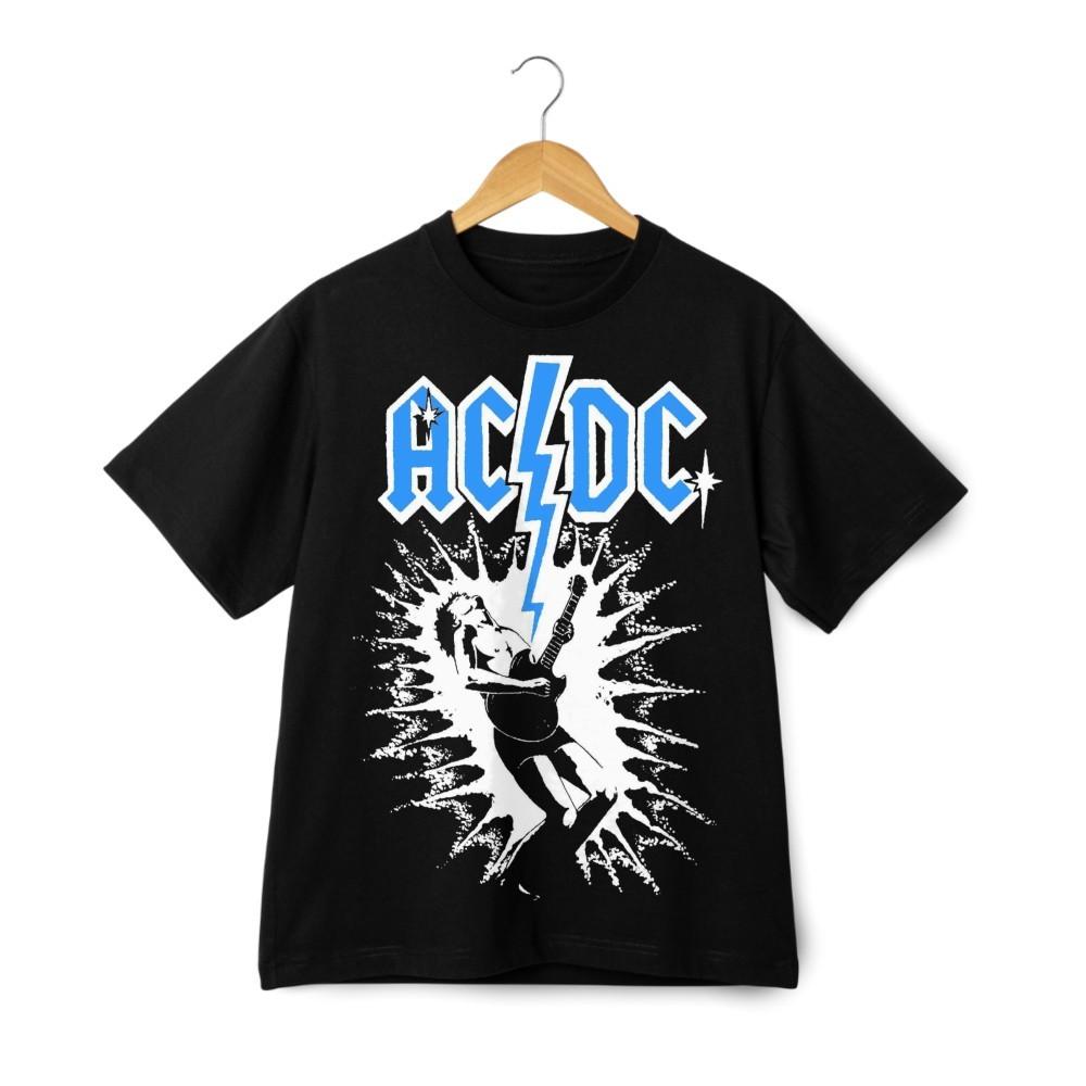 

Графическая футболка группы ACDC - Уличная одежда в стиле рок-музыки с молнией и гитарой S