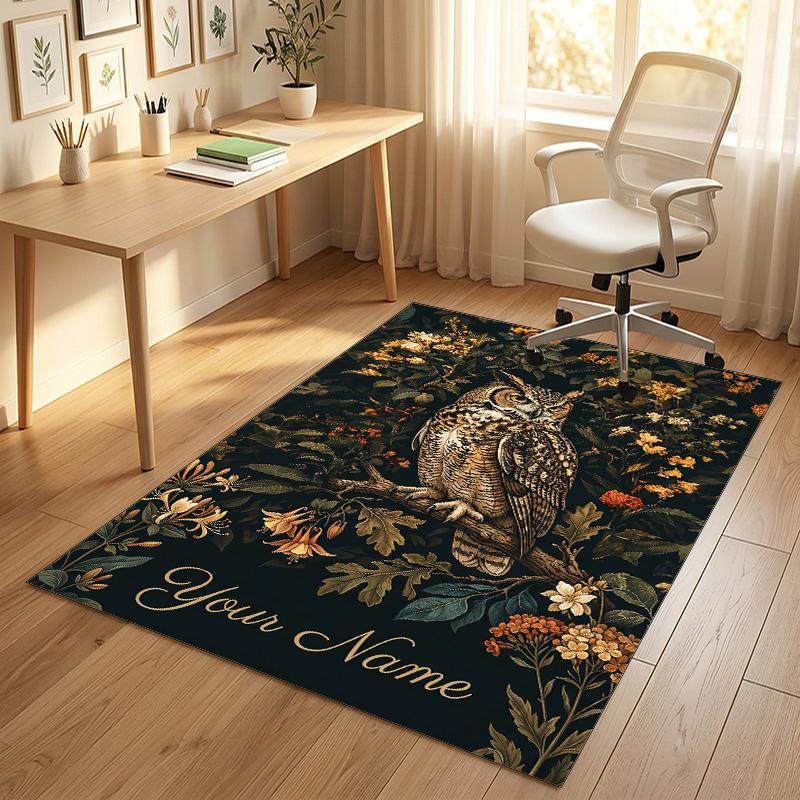 Nighttime Forest Theme Soft Crystal Velvet Rug Custom Name & Text Print Non Slip Floor Rug for Bedroom Living Room