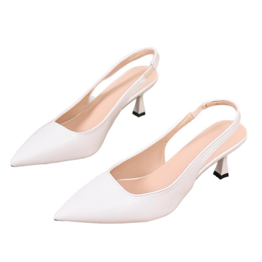 Baotou empty sandals French pointed women's shoes temperament thin heels single shoes European and American high heels large size shoes