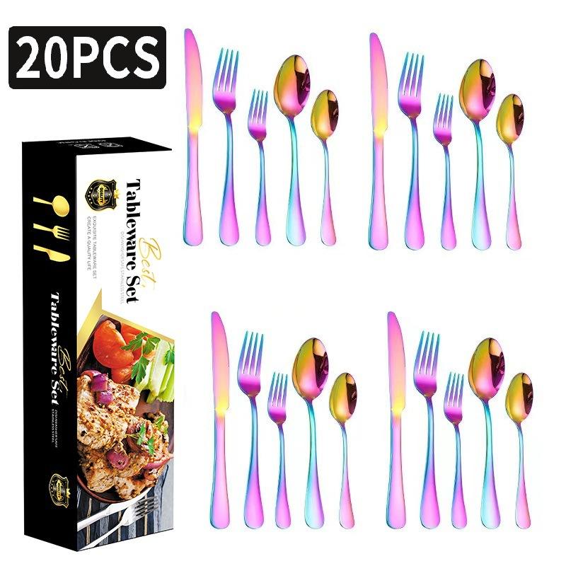 Stainless Steel Tableware Suit Steak Knife, Fork and Spoon Five Main Pieces Stainless Steel Tableware 20 Pieces Suit