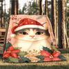 1pc Christmas Cat Decorations Outdoor Flannel Blanket , Machine Washable Perfect Gift for Birthday , Holiday Travel Accessory , Durable Material