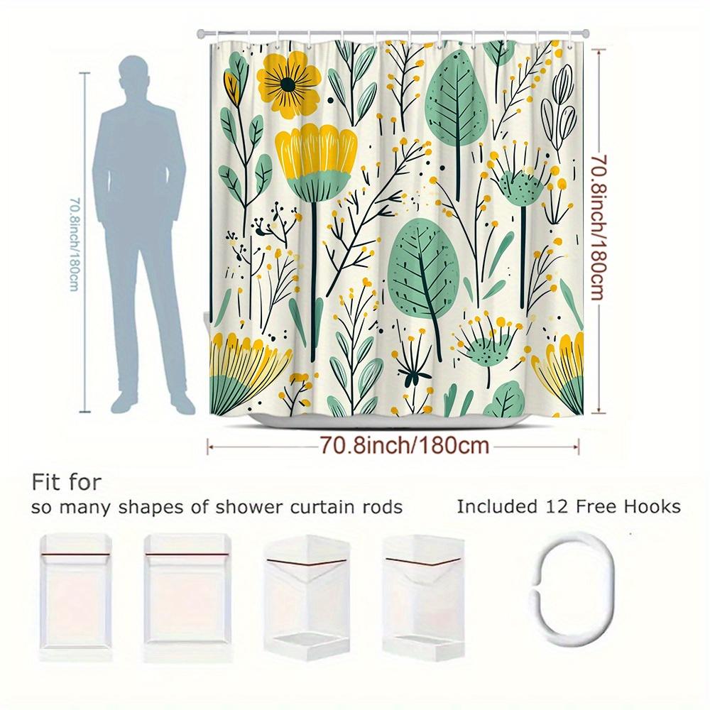 1Pc Floral Plant Pattern Shower Curtain Fresh And Natural Bathroom Decoration Polyester Fabric Contains 12 Hooks