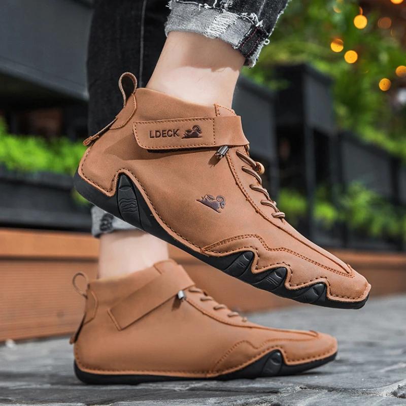 Men Casual Sneaker Leather Shoes Free Shipping Luxury Brand Sports Shoes Lace-Up Ankle Boots Waterproof Winter Motorcycle Boots
