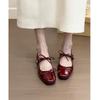 Rote Ballerina Mary Jane Schuhe Damen dicker Absatz Lackleder Oma Schuhe Retro flacher Ausschnitt eckige Spitze Einzelne Schuhe