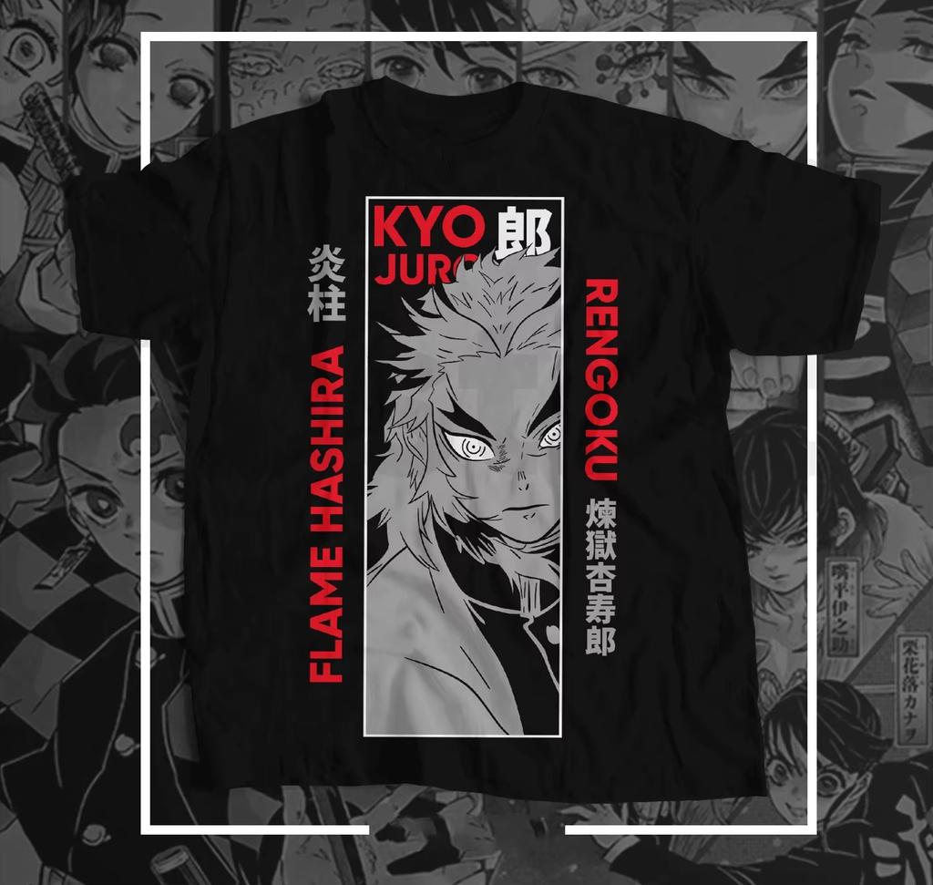 Anime Rengoku Flame Hashira T-Shirt Men Demon Slayer Manga Shirt Japanese Kimetsu Summer Cotton Crew Neck Women Short Sleeve