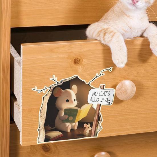 Mouse Wall Hole Sticker Mouse Reading Book Wall 3D Sticker Decal Funny Adorable Wall Corner Sticker Kids Room Nursery