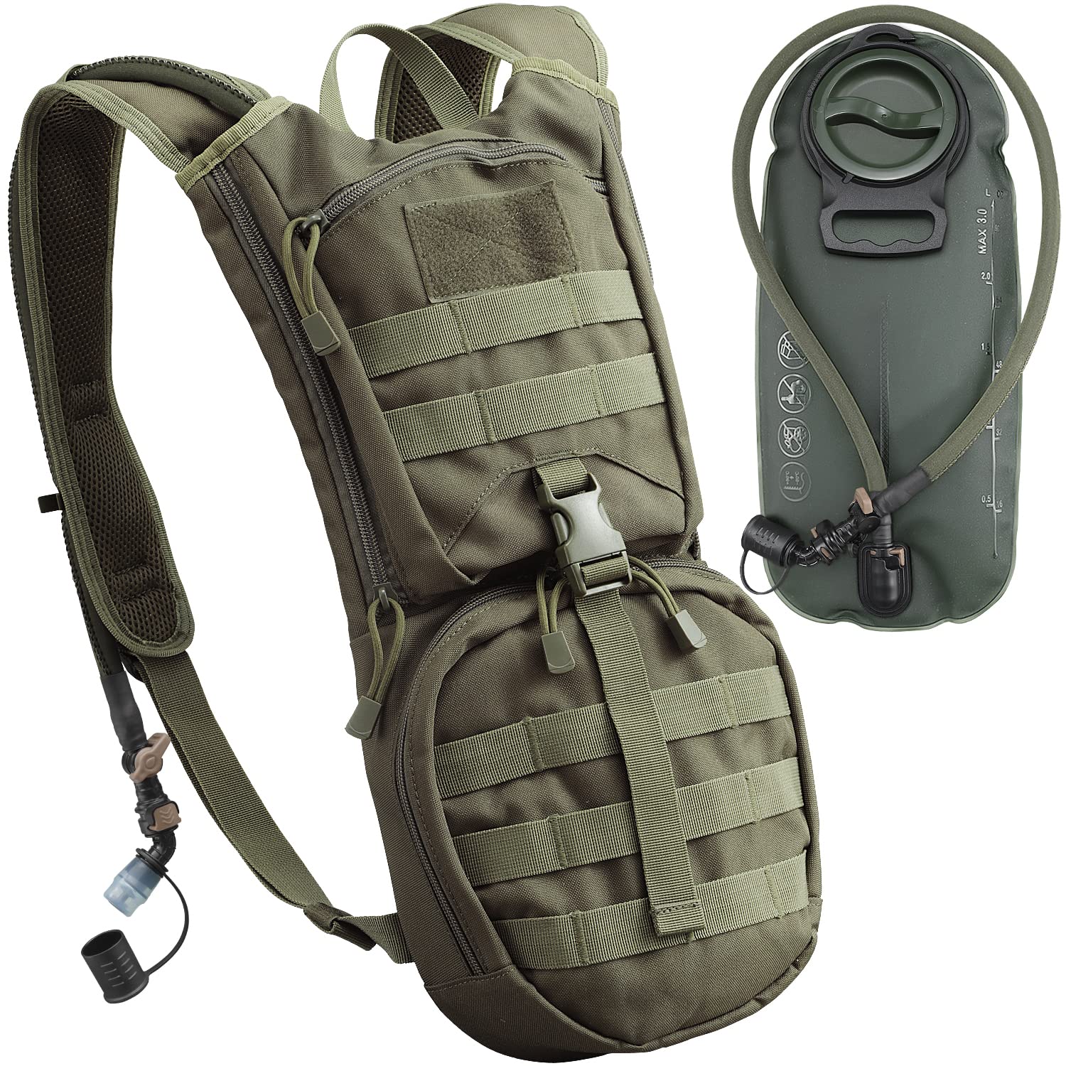 

KAMUI Hydration Bag Capacity Military Rucksack Water Supply Backpack Perfect for Trail Survival [Large 3L] - Running, Hiking, Cycling, Biking,
