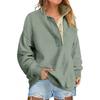 Women European Style Casual Loose Button V Neck Long Sleeve Pullover Sweatshirt