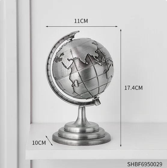 Vintage Globe Model Alloy Small World Globle Decoration Crafts Mini Educational Globe of Earth for Home Office Desk Decor Gift
