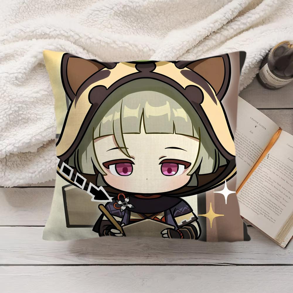 Sayu Genshin Impact Cute Cushion Cover Silky Short Plush Invisible Zipper Dustproof Sofa Pillow Case For Home Decor