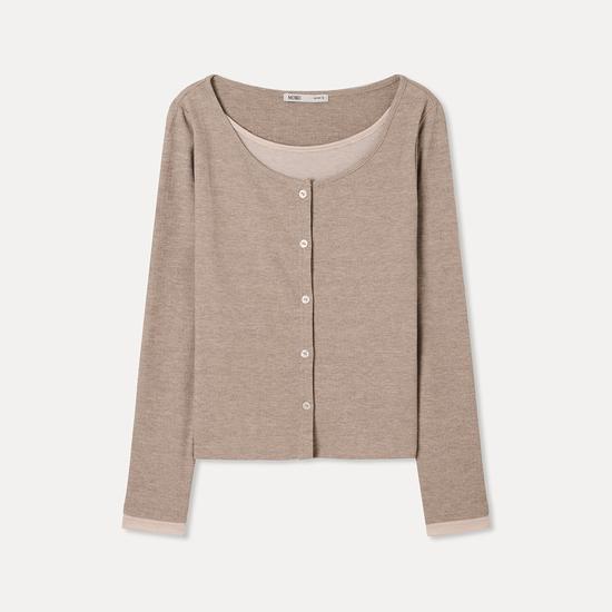 Button-Front Layered Long Sleeve T-Shirt