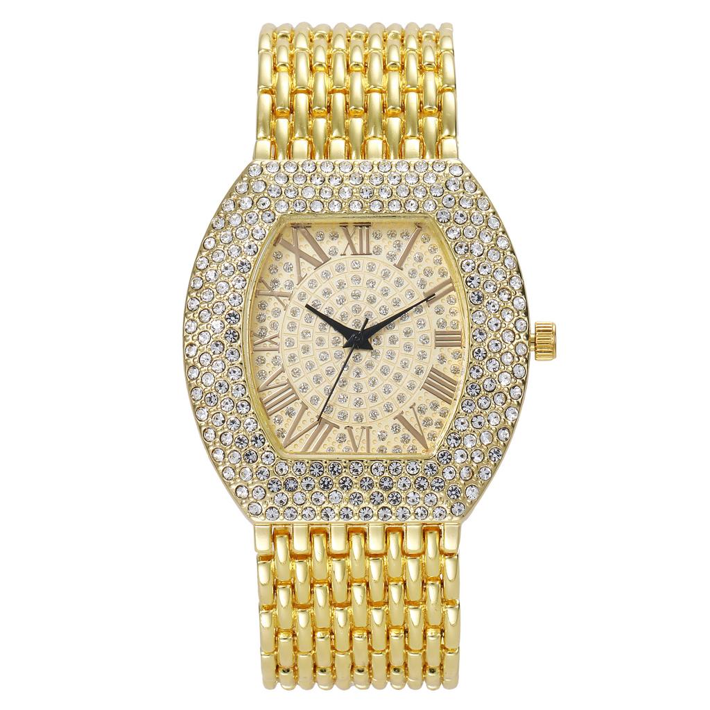 UTHAI H64 Montre Femme Entièrement Pavée Tempérament Bande Or Acier Forme Tonneau Ciel Étoilé Complet Vintage Mode Montres à Quartz