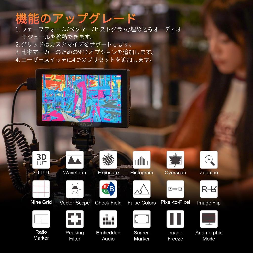 FEELWORLD P6X tommer 1000 nits Mobilkamera med høy lysstyrke DSLR-kamera Touch Waveform HDR og 4K HDMI 3D LUT-utgang aluminiumshus 5.5 On-Site