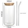 Borosilicate Glass Cola Cup with Bamboo Lid and Straw for Cold Drinks, Juice, Beer, or Water