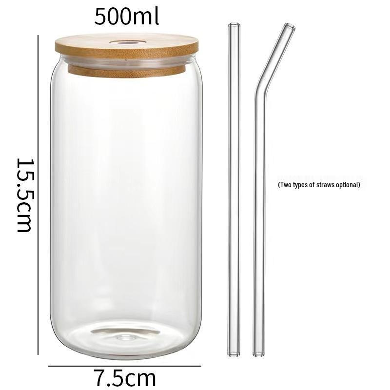 Borosilicate Glass Cola Cup with Bamboo Lid and Straw for Cold Drinks, Juice, Beer, or Water