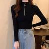 Knitted Women Zipper Half High Neck Sweater Pullovers Autumn Winter Basic Women Sweaters Slim Solid Knitwear Pull Femme Tops