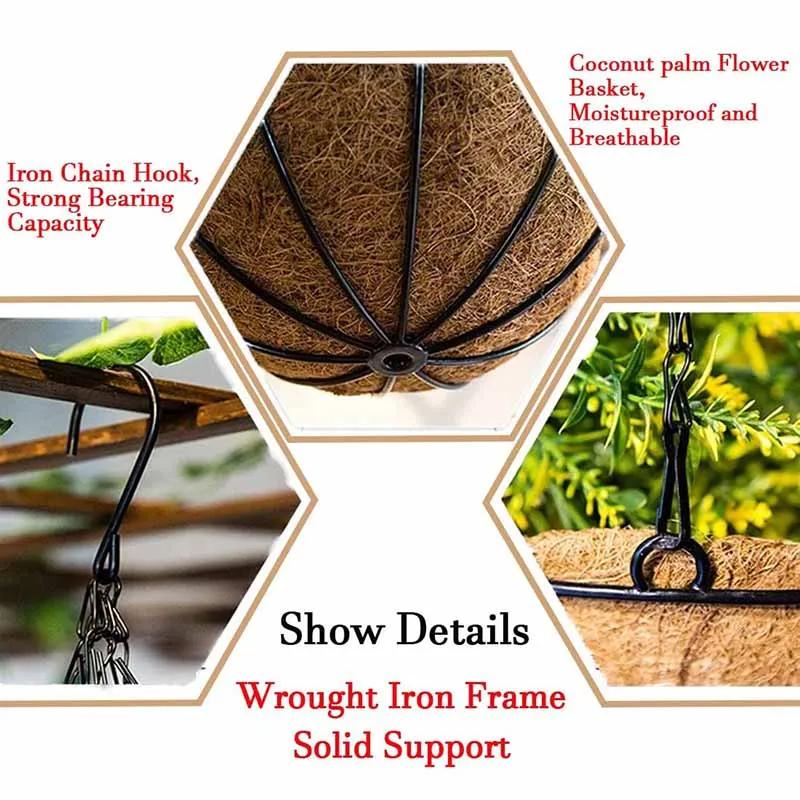 8/10 Inch Round Wire Plant Holder Metal Hanging Basket Coconut Liner Lining Plants Flower Garden Pot for Home Balcony Decoration