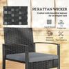 Rattan Bistro Set, 3 Piece Garden Furniture Set with Glass Top Table and Cushions, Light Grey