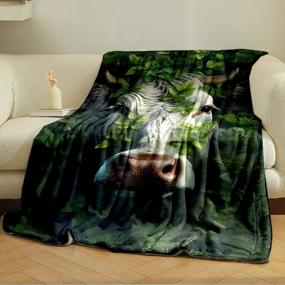 Cow In Leafy Greenery Blanket for All Seasons Blanket Lunch Break Throw Gift