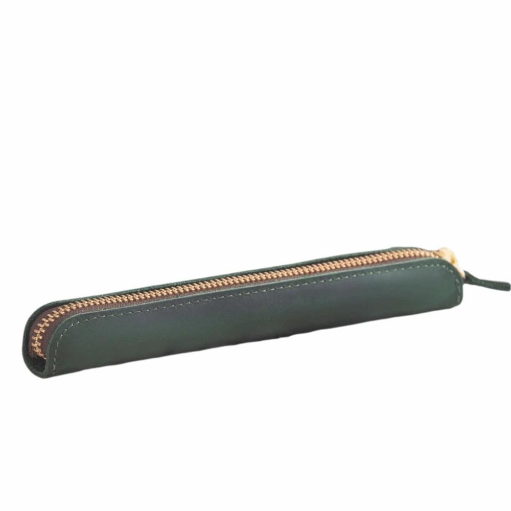 

Cowhide Leather Mini Pen Pouch Retro Electronic Writing Pen Protective Pencil Case Office Supplies зелёный
