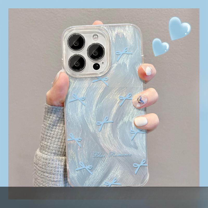 Suitable for Huawei Pura70 Mobile Phone Case Mate60/50pro Blue Bow Bracket Nova12/7 Feather Yarn Laser