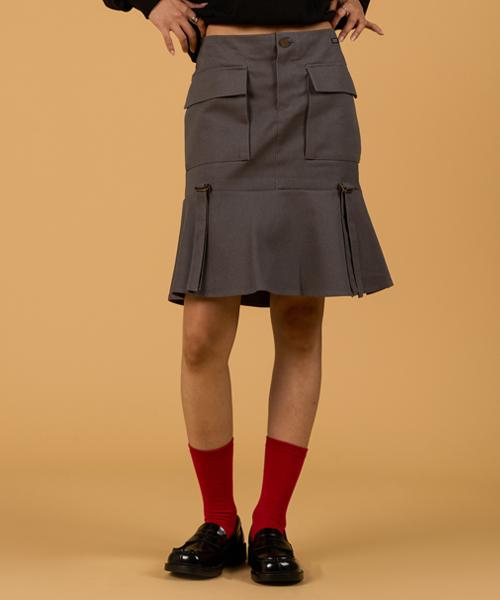 Collet Midi Cargo Strap Flare Long Skirt [Gray]