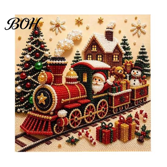 Christmas Faux Pearl Painting Kit DIY Art Kit, Beads Craft for Festive Wall Decor Making Adults, Beginners, Cute Santa Tree Elk Gem Bead Home