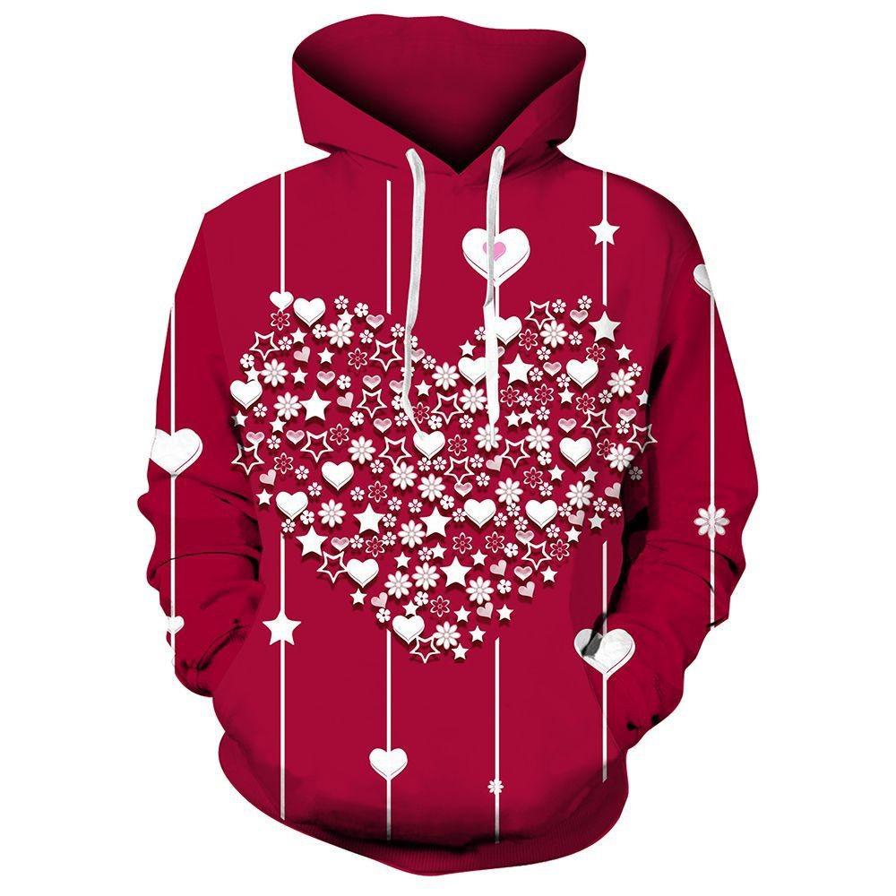Druk cyfrowy 3D Walentynki Para Miłość Serce Męska Bluza Z Długim Rękawem Modna Bluza Z Kapturem